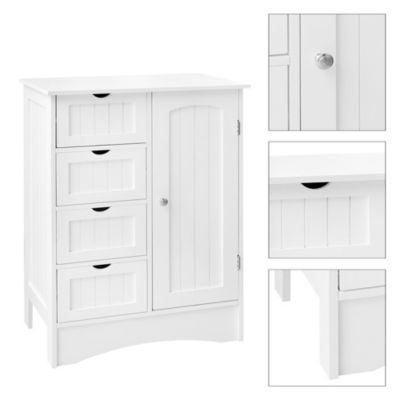 Armoire salle de bain commode avec 4 tiroirs et porte blanc robuste 55x81x30 cm