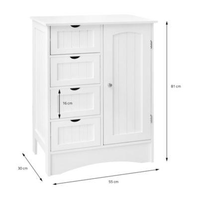 Armoire salle de bain commode avec 4 tiroirs et porte blanc robuste 55x81x30 cm