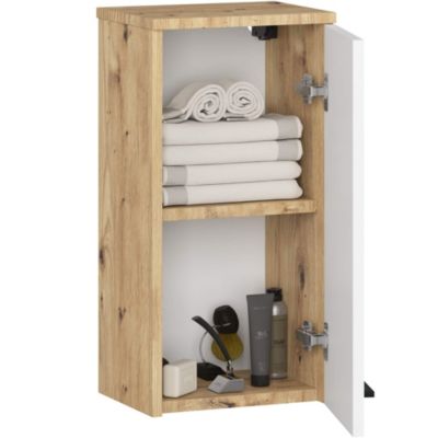 Armoire salle de bains AKORD FIN accr. au mur Chêne Artisan 30 cm 1 porte façade Blanche 2 étagères 30x22,5x60 cm