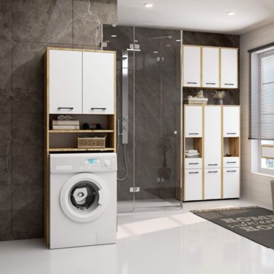 Armoire salle de bains AKORD FIN accr. au mur Chêne Artisan 30 cm 1 porte façade Blanche 2 étagères 30x22,5x60 cm