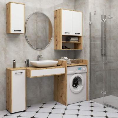 Armoire salle de bains AKORD FIN accr. au mur Chêne Artisan 30 cm 1 porte façade Blanche 2 étagères 30x22,5x60 cm