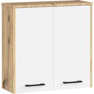 Armoire salle de bains AKORD FIN accr. au mur Chêne Artisan 60 cm 2 portes façade Blanche 2 étagères 60x22,5x60 cm