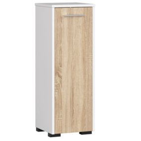 Armoire salle de bains AKORD FIN Blanche 30 cm 1 porte façade Chêne Sonoma 2 étagères 30x30x85 cm