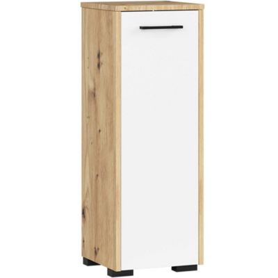 Armoire salle de bains AKORD FIN Chêne Artisan 30 cm 1 porte façade Blanche 2 étagères 30x30x85 cm