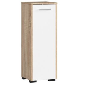 Armoire salle de bains AKORD FIN Chêne Sonoma 30 cm 1 porte façade Blanche 2 étagères 30x30x85 cm