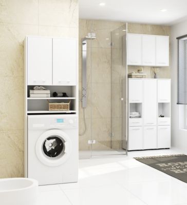 Armoire salle de bains AKORD FIN Meuble Haut Suspendue Blanche 30 cm 1 porte façade Blanche 2 étagères 30x22,5x60 cm