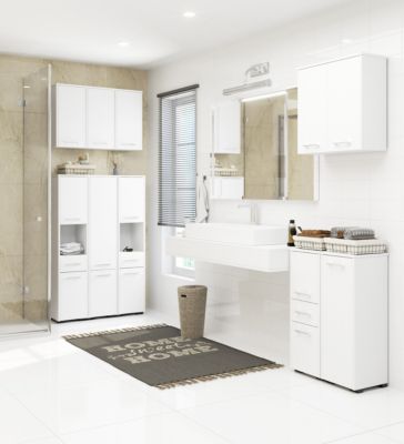 Armoire salle de bains AKORD FIN Meuble Haut Suspendue Blanche 30 cm 1 porte façade Blanche 2 étagères 30x22,5x60 cm