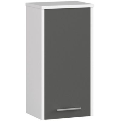 Armoire salle de bains AKORD FIN Meuble Haut Suspendue Blanche 30 cm 1 porte façade Gris Graphite 2 étagères 30x22,5x60 cm