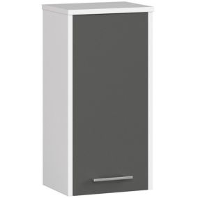 Armoire salle de bains AKORD FIN Meuble Haut Suspendue Blanche 30 cm 1 porte façade Gris Graphite 2 étagères 30x22,5x60 cm