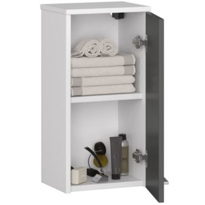 Armoire salle de bains AKORD FIN Meuble Haut Suspendue Blanche 30 cm 1 porte façade Gris Graphite 2 étagères 30x22,5x60 cm