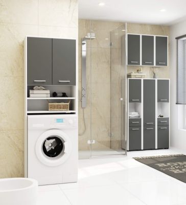 Armoire salle de bains AKORD FIN Meuble Haut Suspendue Blanche 30 cm 1 porte façade Gris Graphite 2 étagères 30x22,5x60 cm
