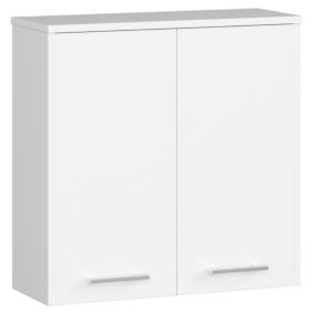 Armoire salle de bains AKORD FIN Meuble Haut Suspendue Blanche 60 cm 2 portes façade Blanche 2 étagères 60x22,5x60 cm
