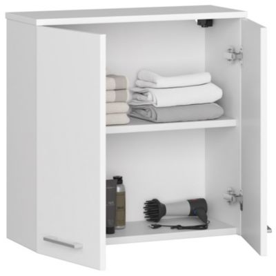 Armoire salle de bains AKORD FIN Meuble Haut Suspendue Blanche 60 cm 2 portes façade Blanche 2 étagères 60x22,5x60 cm