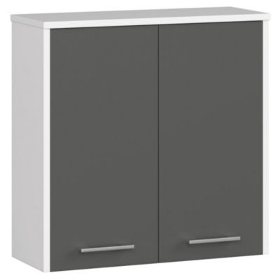 Armoire salle de bains AKORD FIN Meuble Haut Suspendue Blanche 60 cm 2 portes façade Gris Graphite 2 étagères 60x22,5x60 cm