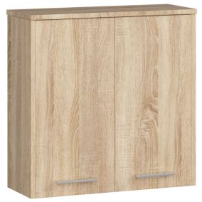 Armoire salle de bains AKORD FIN Meuble Haut Suspendue Chêne Sonoma 60 cm 2 portes façade Chêne Sonoma 2 étagères 60x22,5x60 cm