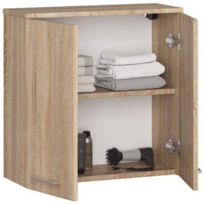 Armoire salle de bains AKORD FIN Meuble Haut Suspendue Chêne Sonoma 60 cm 2 portes façade Chêne Sonoma 2 étagères 60x22,5x60 cm