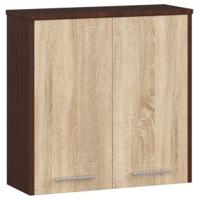 Armoire salle de bains AKORD FIN Meuble Haut Suspendue Wengé 60 cm 2 portes façade Chêne Sonoma 2 étagères 60x22,5x60 cm