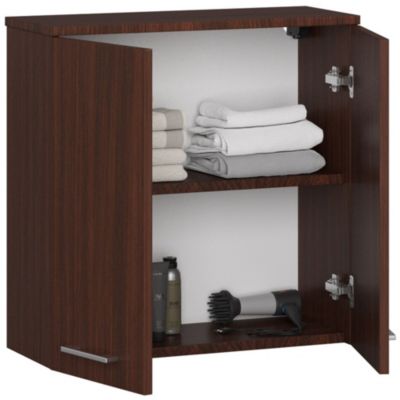 Armoire salle de bains AKORD FIN Meuble Haut Suspendue Wengé 60 cm 2 portes façade Wengé 2 étagères 60x22,5x60 cm