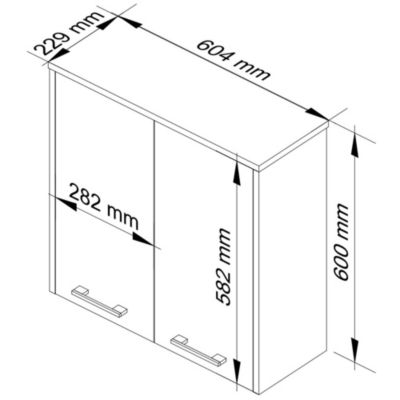 Armoire salle de bains AKORD FIN Meuble Haut Suspendue Wengé 60 cm 2 portes façade Wengé 2 étagères 60x22,5x60 cm