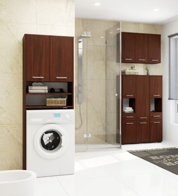 Armoire salle de bains AKORD FIN Meuble Haut Suspendue Wengé 60 cm 2 portes façade Wengé 2 étagères 60x22,5x60 cm