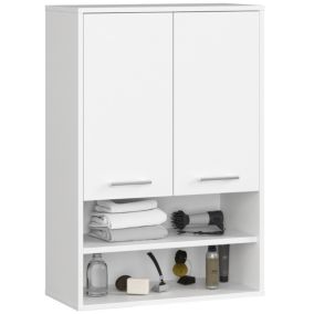 Armoire salle de bains suspendue AKORD FIN Blanche 64 cm 2 portes façade Blanche 4 étagères 64x30x94 cm