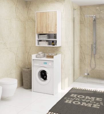 Armoire salle de bains suspendue AKORD FIN Blanche 64 cm 2 portes façade Chêne Sonoma 4 étagères 64x30x94 cm