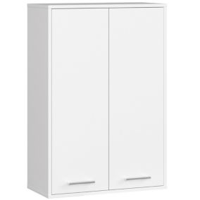 Armoire salle de bains suspendue AKORD FIN Blanche 64 cm 2 portes pleine Blanche 4 étagères 64x30x94 cm