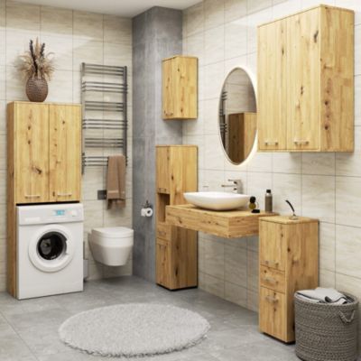 Armoire salle de bains suspendue AKORD FIN Chêne Artisan 64 cm 2 portes façade Chêne Artisan 4 étagères 64x30x94 cm