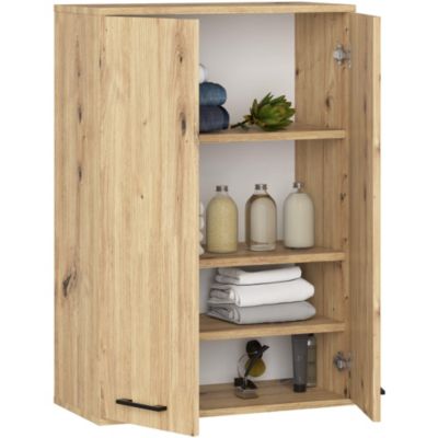 Armoire salle de bains suspendue AKORD FIN Chêne Artisan 64 cm 2 portes pleine Chêne Artisan 4 étagères 64x30x94 cm