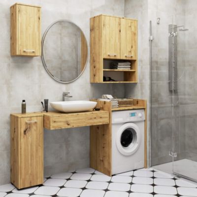 Armoire salle de bains suspendue AKORD FIN Chêne Artisan 64 cm 2 portes pleine Chêne Artisan 4 étagères 64x30x94 cm