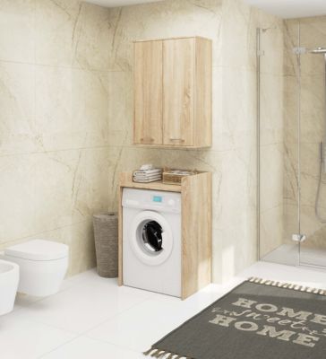 Armoire salle de bains suspendue AKORD FIN Chêne Sonoma 64 cm 2 portes ...