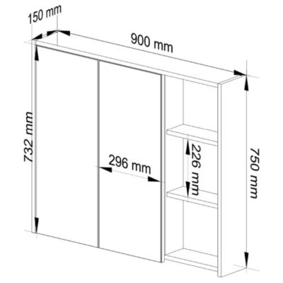 Armoire salle de bains VAMI suspendu avec miroir Chêne Craft 90 cm 2 portes façade Noire 6 étagères 90x15x75 cm