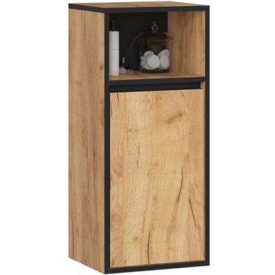 Armoire salle de bains VAMI suspendu Chêne Craft 35 cm 1 porte façade Noire 3 étagères 35x30x80 cm