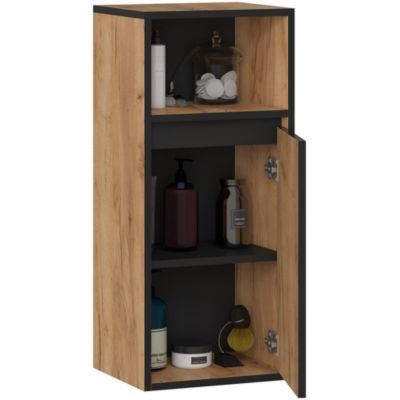 Armoire salle de bains VAMI suspendu Chêne Craft 35 cm 1 porte façade Noire 3 étagères 35x30x80 cm