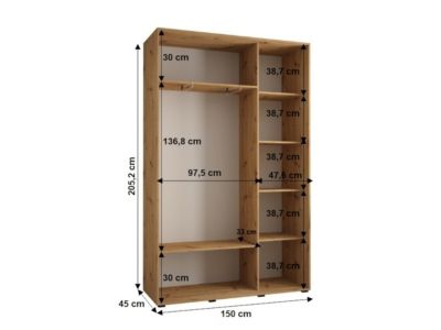 Armoire Sapporo 1 a portes coulissantes H. 205,2 x L. 150 x P. 45 3 portes