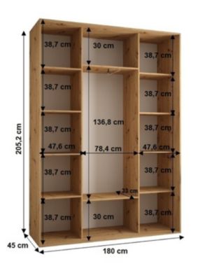 Armoire Sapporo 1 a portes coulissantes H. 205,2 x L. 180 x P. 45 3 portes