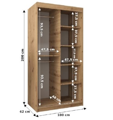 Armoire SEWILLA à portes coulissantes H. 200 x L. 100 x P. 62, 2 portes