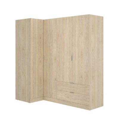 Armoire Sillara, Armoire d'angle pour chambre à coucher, Armoire d'angle avec 4 portes battantes, 174x91h184 cm, Chêne