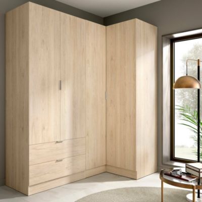 Armoire Sillara, Armoire d'angle pour chambre à coucher, Armoire d'angle avec 4 portes battantes, 174x91h184 cm, Chêne