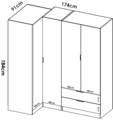 Armoire Sillara, Armoire d'angle pour chambre à coucher, Armoire d'angle avec 4 portes battantes, 174x91h184 cm, Chêne