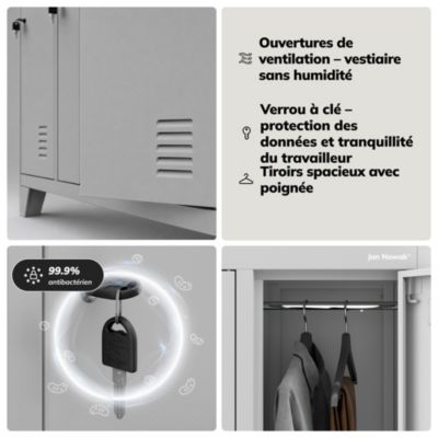 Armoire sociale à 10 portes BARTEK, 1360 x 1720 x 450 mm gris