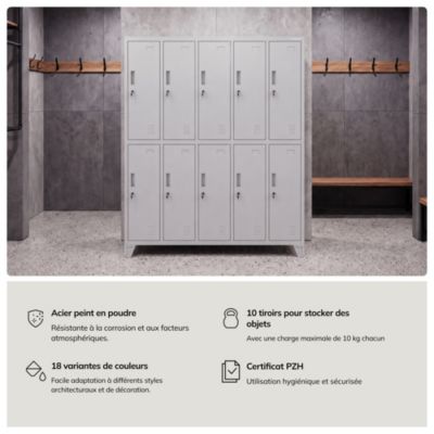 Armoire sociale à 10 portes BARTEK, 1360 x 1720 x 450 mm gris
