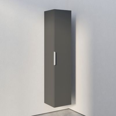 Armoire suspendue bois laqué, Colonne de salle de bain avec porte + poignée métal Chrome, 35x165x35cm, TIM, Anthracite mat