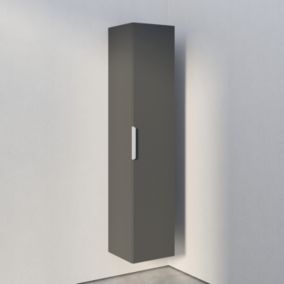 Armoire suspendue bois laqué, Colonne de salle de bain avec porte + poignée métal Chrome, 35x165x35cm, TIM, Anthracite mat