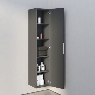 Armoire suspendue bois laqué, Colonne de salle de bain avec porte + poignée métal Chrome, 35x165x35cm, TIM, Anthracite mat