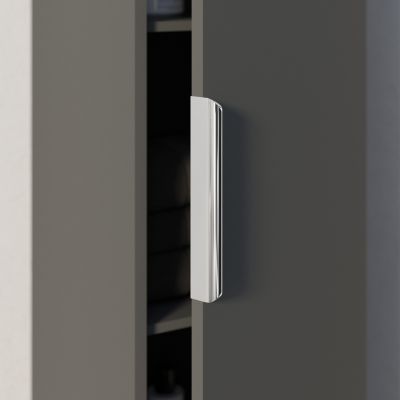 Armoire suspendue bois laqué, Colonne de salle de bain avec porte + poignée métal Chrome, 35x165x35cm, TIM, Anthracite mat