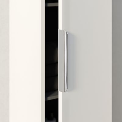 Armoire suspendue bois laqué, Colonne de salle de bain avec porte + poignée métal Chrome- 35x165x35cm, TIM, Blanc brillant