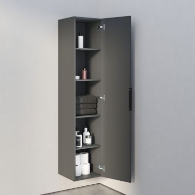 Armoire suspendue bois laqué, Colonne de salle de bain avec porte + poignée métal Noir mat, 35x165x35cm, TIM, Anthracite mat