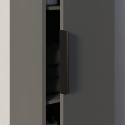 Armoire suspendue bois laqué, Colonne de salle de bain avec porte + poignée métal Noir mat, 35x165x35cm, TIM, Anthracite mat