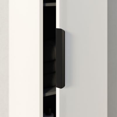 Armoire suspendue bois laqué, Colonne de salle de bain avec porte + poignée métal Noir mat, 35x165x35cm, TIM, Blanc brillant